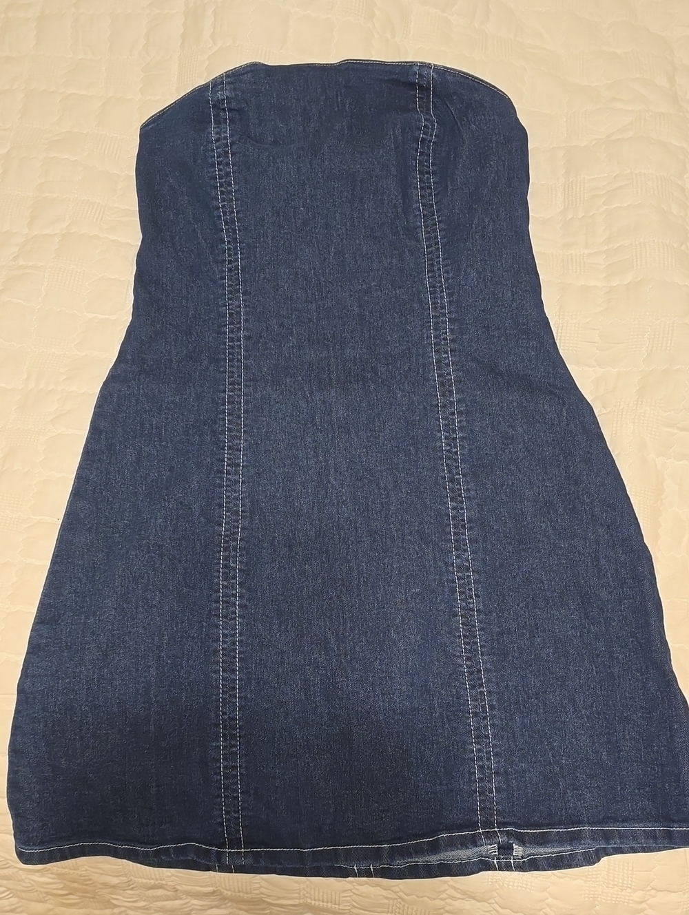 Divided Strapless Dark Blue Denim Dress